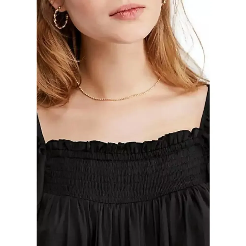 Intimately Free People Want Your Love Black Smocked Tiered Babydoll Mini Dress S